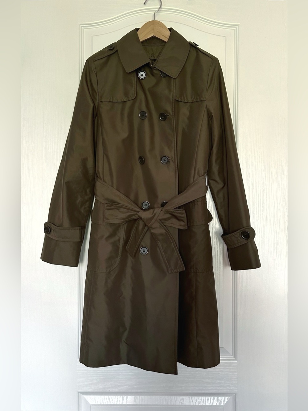 Uniqlo Olive Brown Double-Breasted Trench Coat with Tie Belt